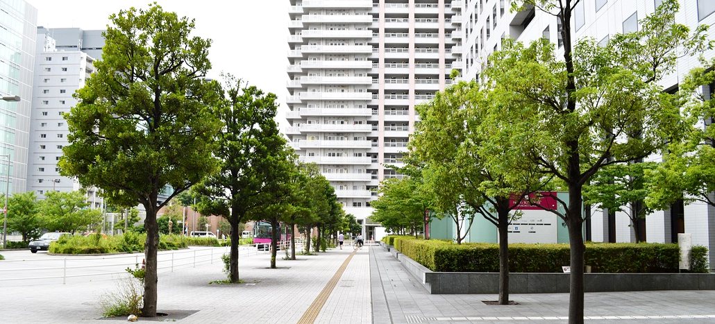 Japanese street with urban greening