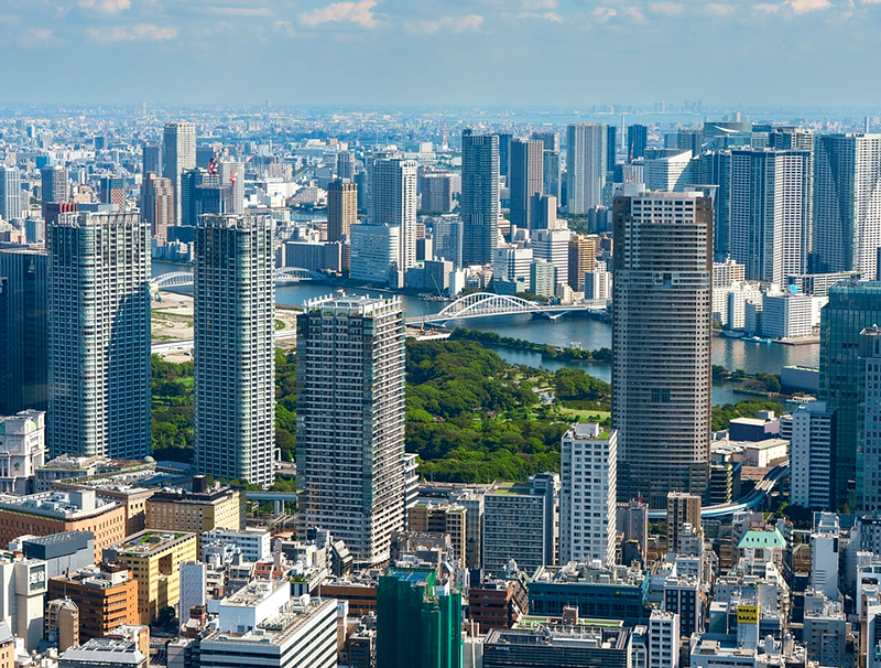 Tokyo city high rise and park